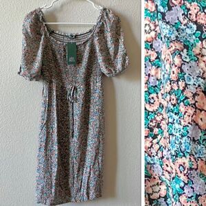 NWT Wild Fable Ditsy Floral Ruched Cottagecore Prairie Puffed Sleeve Dress S